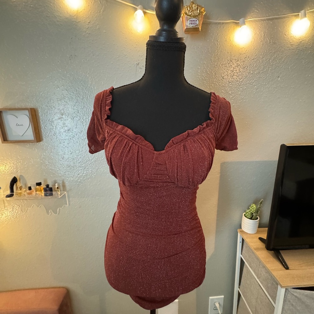 privy Rust Red Shimmer Scoop Neck dress